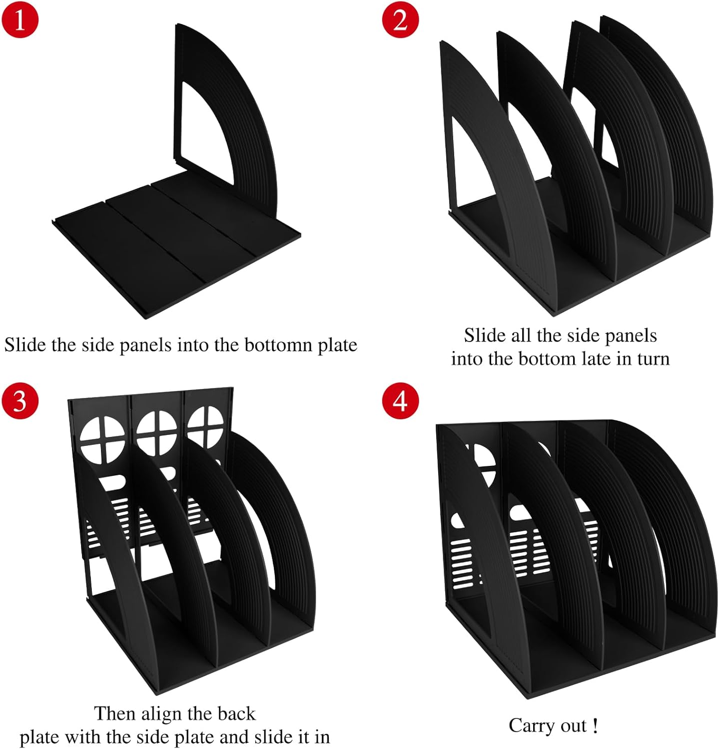 SAYEEC Magazine Holder Sturdy Binder Holder Desk File Sorter Plastic File Folder Organizer Stand Book Shelf Dividers Vertical Storage Rack Desktop Bookshelf Display Box for Office School Home (Black)