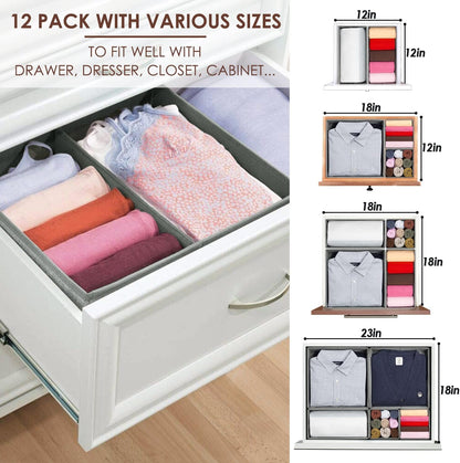 Criusia Foldable Underwear Drawer Organizer, Closet Dividers, Storage Box for Clothes, Socks (6 Bins, Gray)