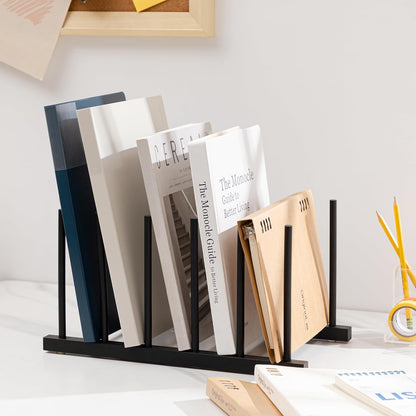 HBlife Desk File Organizer 5 Section Upright File Sorter, 1 Pack Bamboo File Holder for Home, Office & School