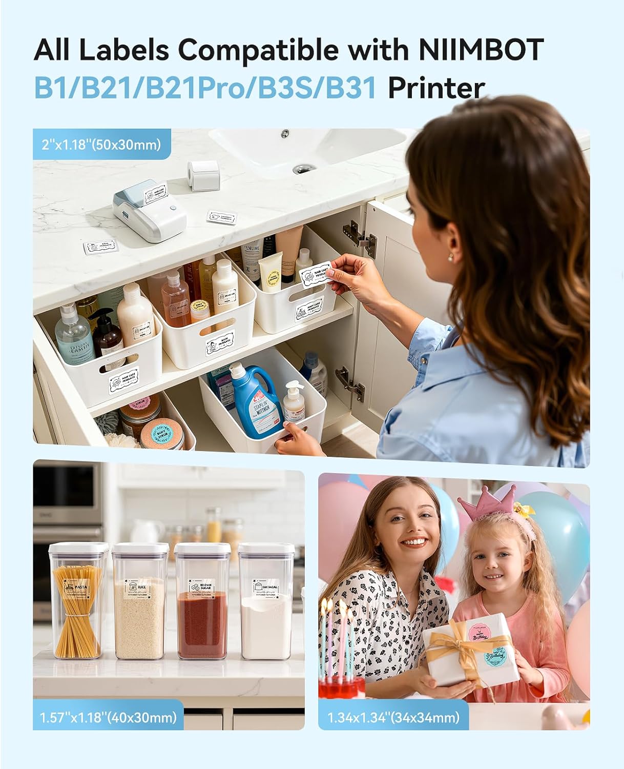 NIIMBOT B1 Label Maker Machine, Thermal Label Printer Easy to Use for Office, Home, Business, Came with 1 Roll White Label(Blue)