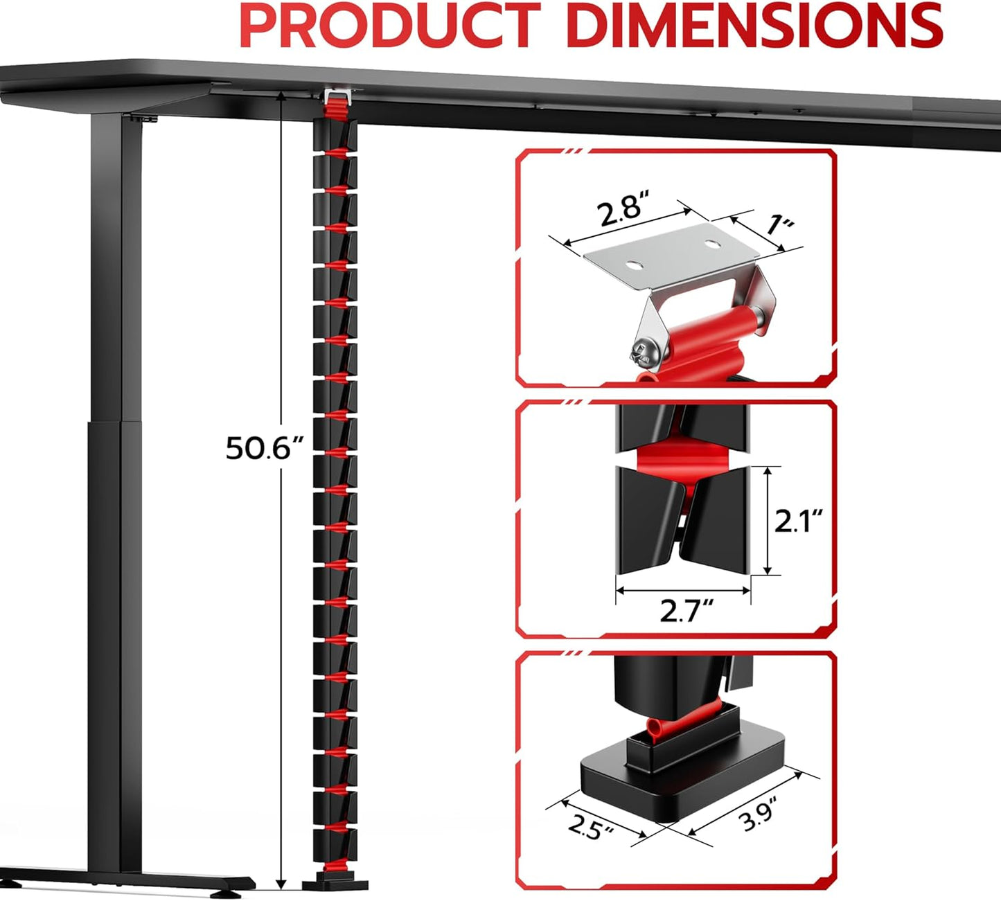 ARES WING Under Desk Cable Management Spine, Magnetic Vertebrae Cable Management for Standing Desk, Length Adjustable Cord Organizer with 20 Modular Vertebrae for Office and Gaming Desks, Red