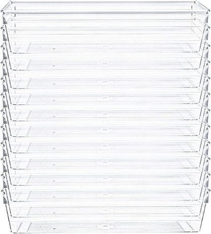Kingrol 12 Pack Clear Drawer Organizers, 9 x 3 x 2 Inch Drawer Divider Storage Bins, Desk Storage Box Set for Kitchen Bedroom Bathroom Office Craft Supplies
