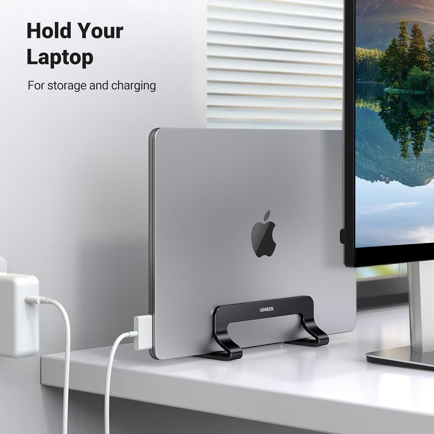 UGREEN Vertical Laptop Stand Holder for Desk Compatible with MacBook Pro, MacBook Air Stand Vertical Aluminum Adjustable for Up to 17.3 Inch Gaming Laptop, Gray