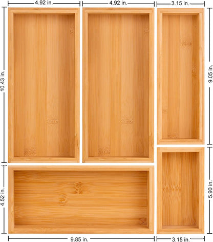 bamboo drawer organizer Set,expandable drawer dividers,wooden storage organizers,drawer organizers for kitchen, bathroom,flatware,Tea Bag Organizer (1 X 5PCS Natural)