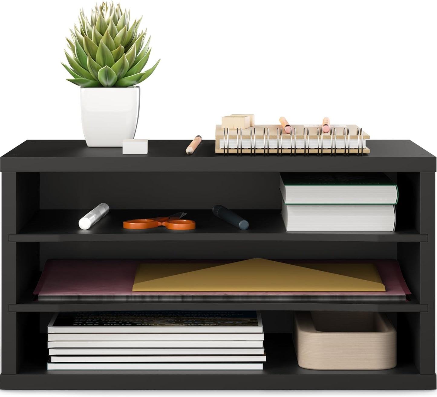 Ballucci 4-Tier Paper Organizer for Desk, Stackable Organizer Tray, Desk Storage Shelves, Stacking Letter Paper Tray Sorter for Classroom, Office, White