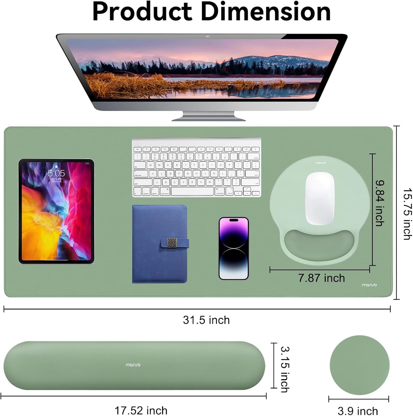 MOSISO Wrist Rest for Keyboard Mouse Pad Set, Large Gaming Deskpad&Circle Curved Mousepad&Keyboard Wrist Rest&Coaster, Ergonomic Non-Slip Mousepad&Easy Typing Pad with Silicone Lining, Apricot