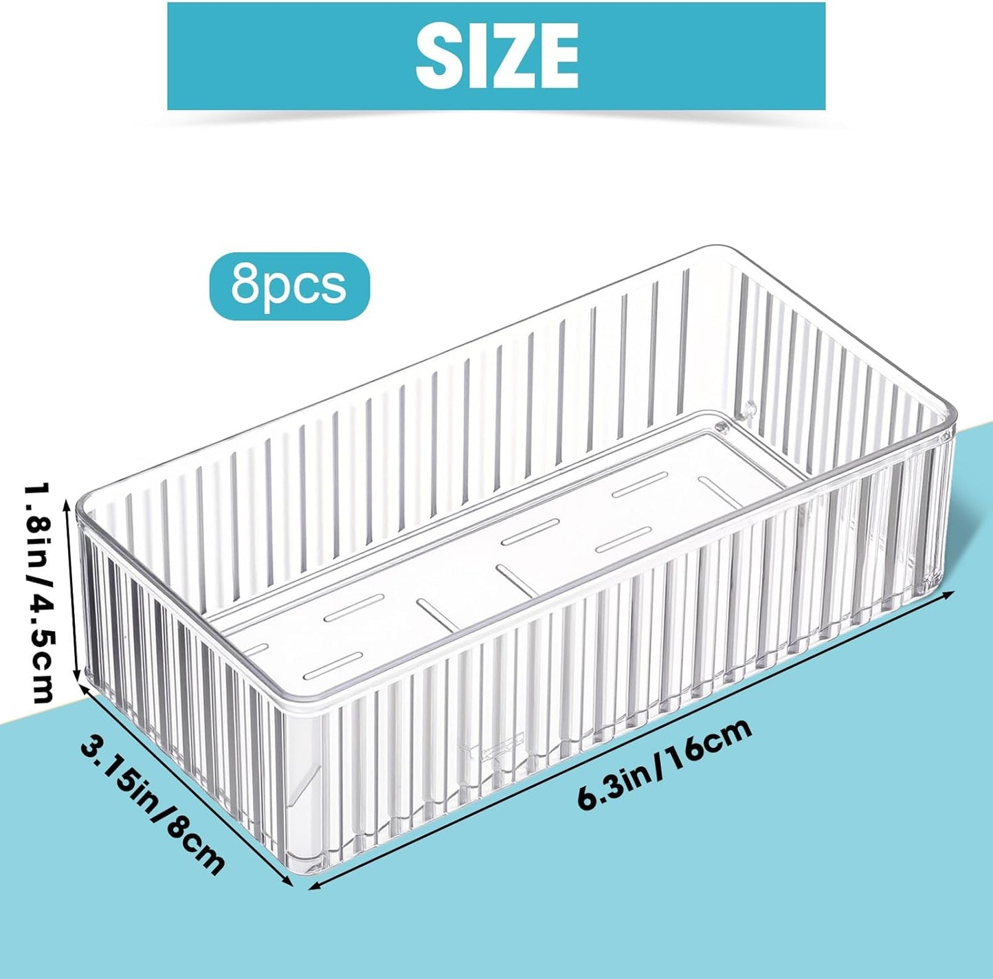 Teenyyou 8 Pcs Clear Drawer Organizers Bins Stackable Makeup and Vanity Organizer Trays Clear Plastic Drawer Organizers Set for Office Desk Dividers(9.9 x 6.3 x 1.8 Inches)