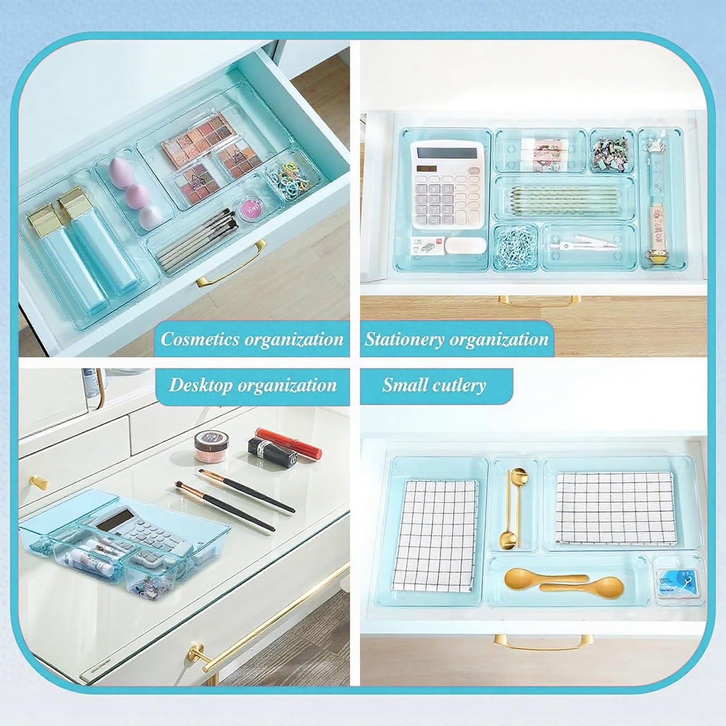 Clear Acrylic Drawer Organizers Set Storage for Makeup, Office Desk Small Vanity Trays for Drawer Bathroom Plastic Make up Organizers 25 Pcs