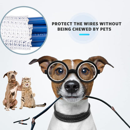 AGPTEK White Cable Sleeve, 2 Pack 5ft - 1.2 Inch Cable Management, Desk Cord Cover Organizer Wire Hider for Computer TV Wire Loom Tubing, Pet Proof Cord Protector from Cat Dog Chewing, White