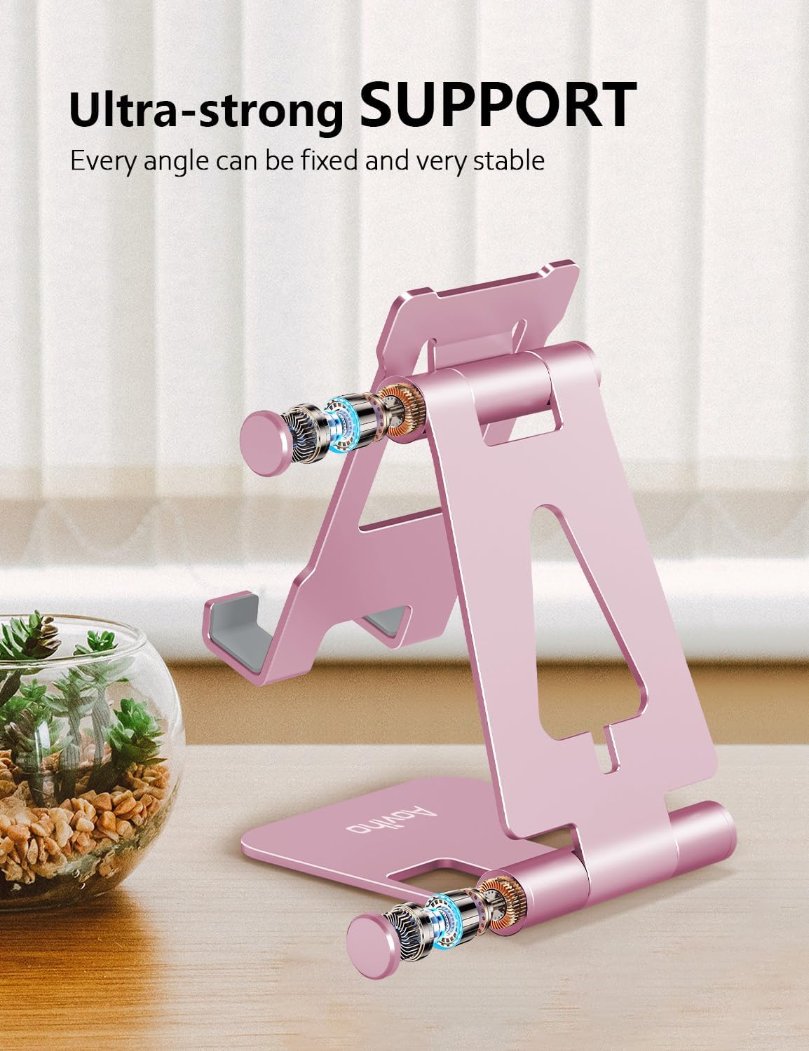 Aoviho Cell Phone Stand for Desk, Adjustable Desktop Phone Holder Stand, Foldable Moblie Phone Dock for iPhone17 16 15 14 13 12 11 Pro Xs Max Xr X 8 7 6 5 5s SE Nintendo Switch All Phones, Pink