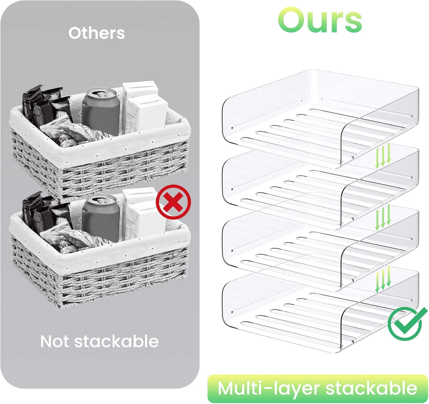 Tomorotec Desk Letter Tray Set, A4 Size Clear PET Stackable Document Organizer Office Desktop File Paper Holder Book Storage Rack Side Load Anti-Skid Stacking Support Convex Bottom (2X Landscape)