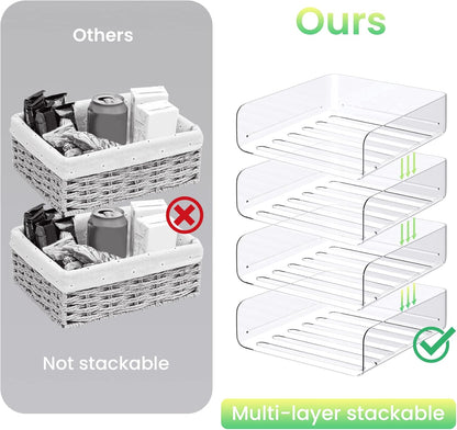 Tomorotec Desk Letter Tray Set, A4 Size Clear PET Stackable Document Organizer Office Desktop File Paper Holder Book Storage Rack Side Load Anti-Skid Stacking Support Convex Bottom (2X Landscape)