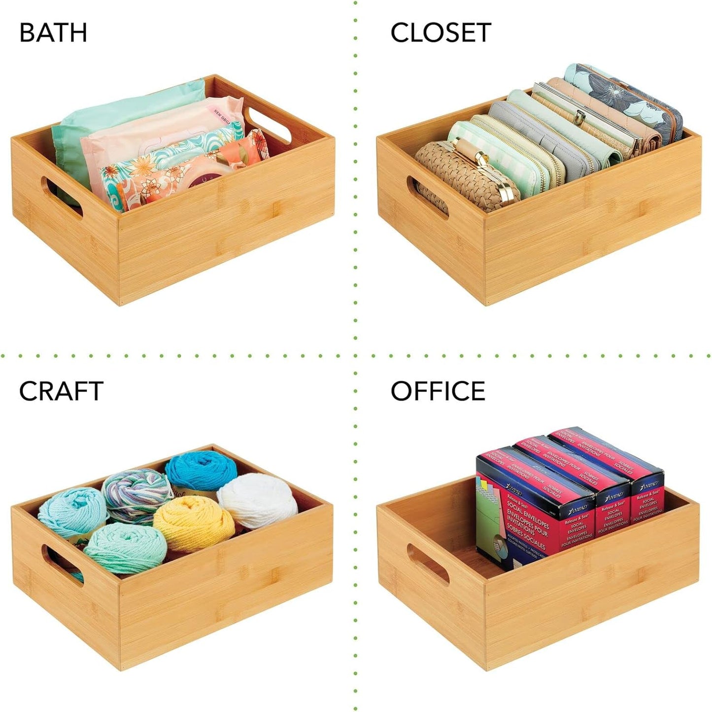 mDesign Kitchen Storage Box – Open-Top Bamboo Storage Tray with Handles – Versatile Cupboard Organiser for Shelves, Pantries, Surfaces and Cupboards – Natural