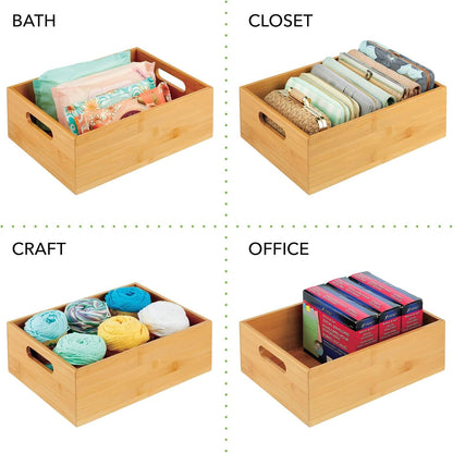 mDesign Kitchen Storage Box – Open-Top Bamboo Storage Tray with Handles – Versatile Cupboard Organiser for Shelves, Pantries, Surfaces and Cupboards – Natural