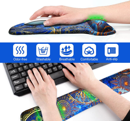 Keyboard Wrist Rest Pad Ergonomic Mouse Pad Set, ToLuLu Gel Mouse Pad Wrist Support for Computer Laptop, Mousepad Keyboard Wrist Support with Memory Foam for Easy Typing Pain Relief, Van Gogh Painting