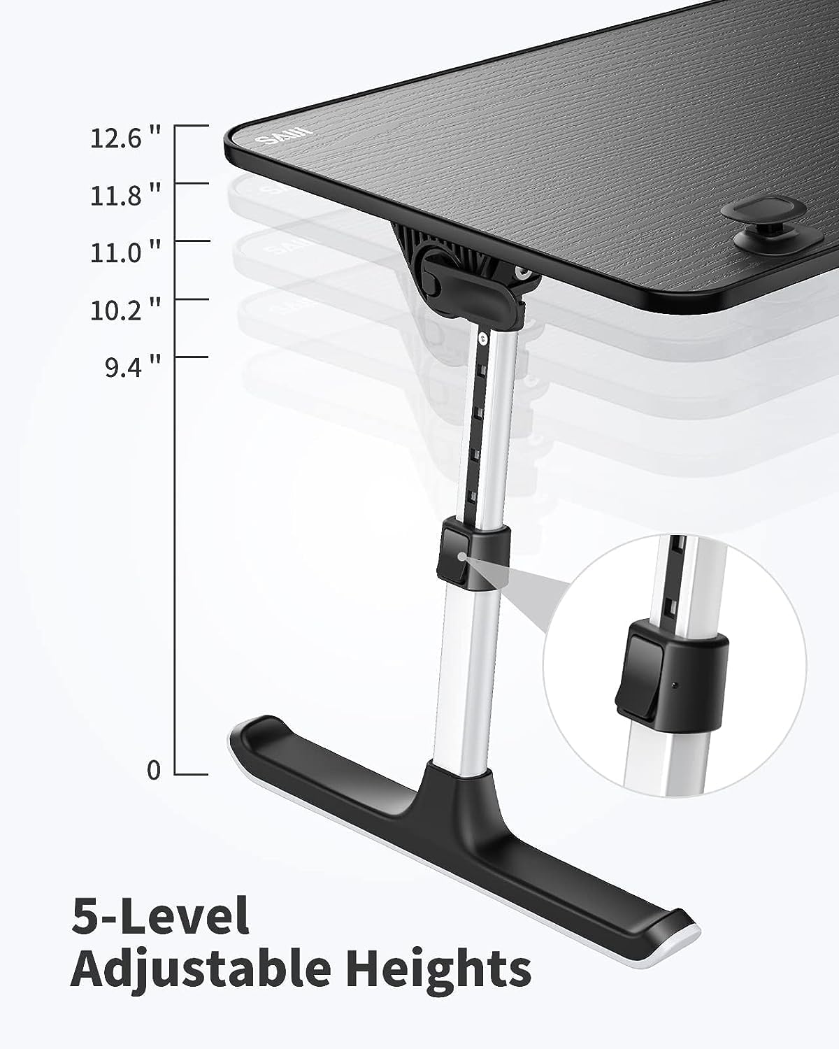 SAIJI Height & Angle Adjustable Laptop Stand for Bed, Lap Desk Bed Tray Table, Light Weight Foldable Portable Laptop Table for Couch Sofa Chair Floor Desk for Adults, Kids (52*30cm Black)