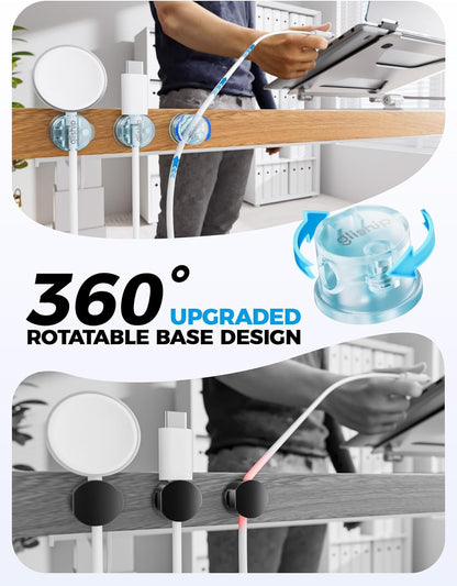 9 Pack Magnetic Cable Clips - gliship [Upgraded 360° Rotatable] Cord Organizer, Strong Magnetic Cord Holder, Adhesive Wire Keeper, Phone Cord Holder, Nightstand Wire Keeper Desk Decor, Tidy Helper