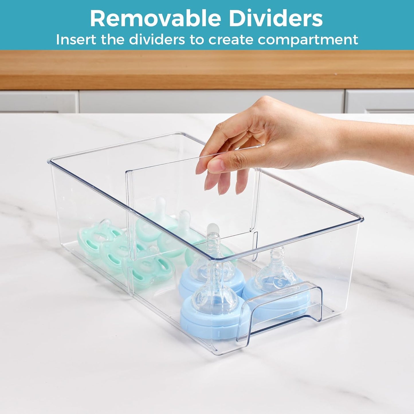 Vtopmart 4 Pack Clear Stackable Storage Drawers,Under Sink and Kitchen Organizers Storage,Easy to Assemble Plastic Drawers for Baby Bottle,Medicine, Bathroom,Cabinet and Pantry Organization