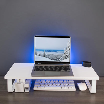 VIVO 24 inch Monitor Stand, Wood & Steel Desktop Riser, Screen, Keyboard, Laptop, Small TV Ergonomic Desk and Tabletop Organizer, White, STAND-V000D-W