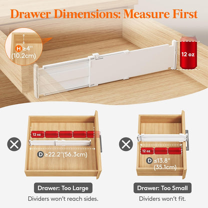 Lifewit Drawer Dividers for Clothes, 3.2" Tall 10.5"-16.5" Expandable Dresser Drawer Organizers, Adjustable White Plastic Separators for Kitchen, Cabinet, Nursery, Socks & Underwear Storage, 4 Pack