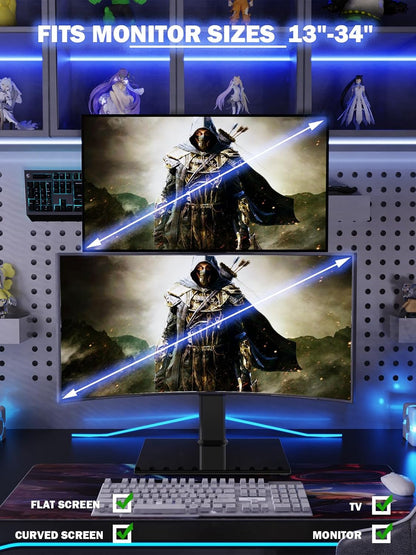 Dual Monitor Stand - Vertical Stack Screen Free-Standing Monitor Riser Fits Two 13 to 34 Inch Screen with Swivel, Tilt, Height Adjustable, Holds One (1) Screen up to 44Lbs HT05W-002 White