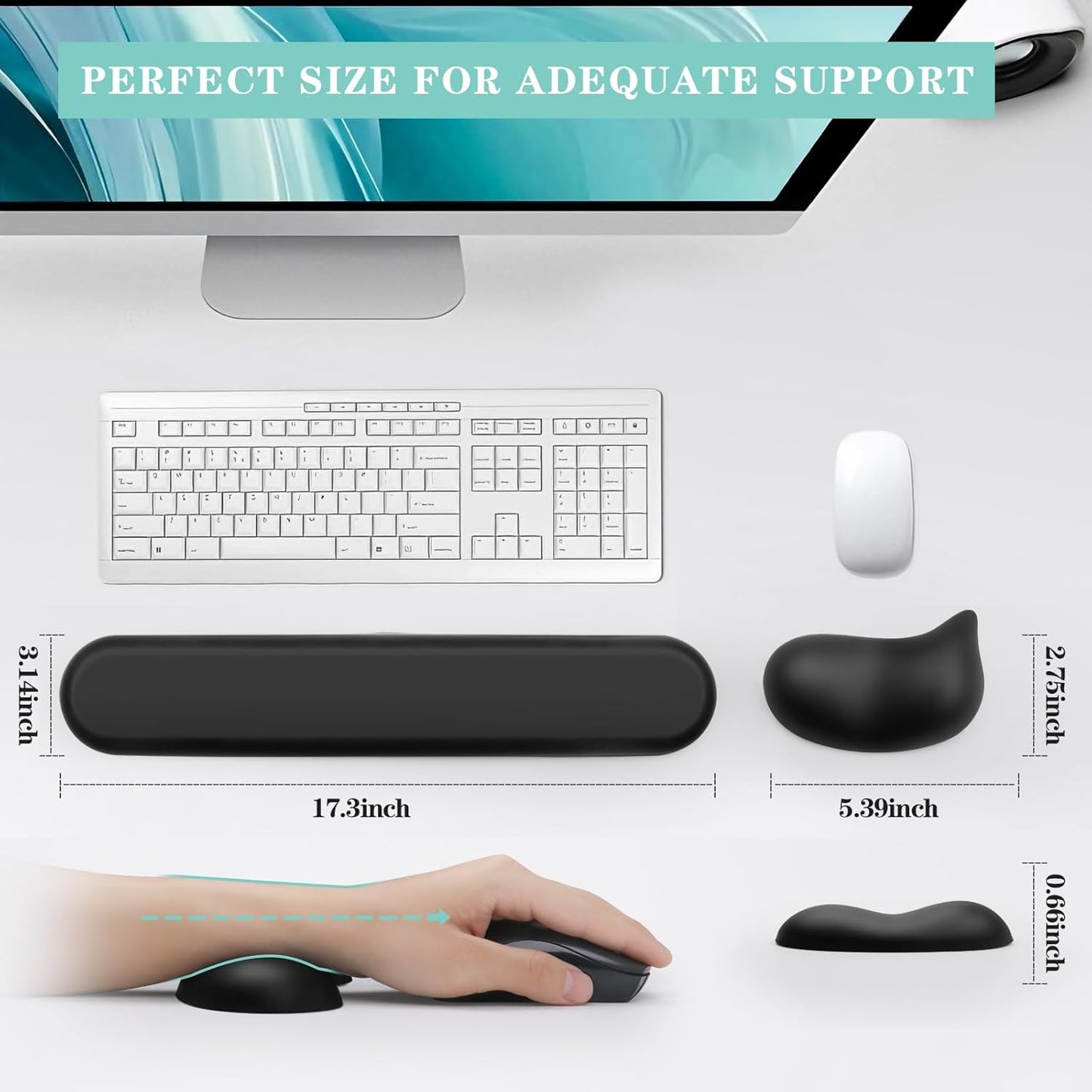 Wrist Rest for Keyboard and Mouse Pad, Ergonomic Memory Foam Keyboard Wrist Rest Set, Luxe Leather, Non-Slip Desk Accessories for Office and Home (Green)