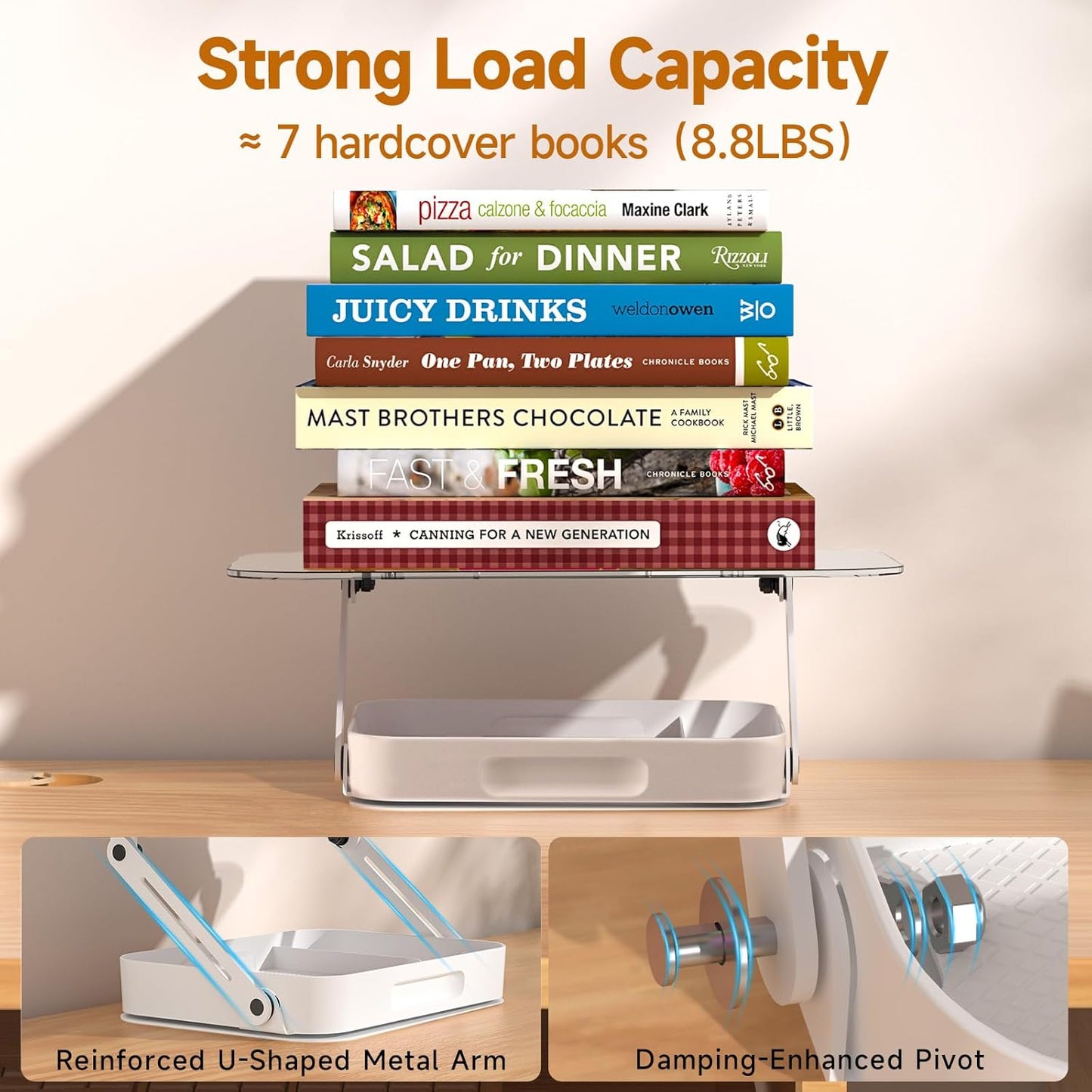 ASIEIT Desk Clamp Book Stand, Aluminum Book Holder Adjustable Height & Angle, Cookbook Stand for Kitchen, Recipe Book Holder with 360° Swivel Base, Book Stand for Reading, Office, Laptop