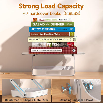 ASIEIT Desk Clamp Book Stand, Aluminum Book Holder Adjustable Height & Angle, Cookbook Stand for Kitchen, Recipe Book Holder with 360° Swivel Base, Book Stand for Reading, Office, Laptop
