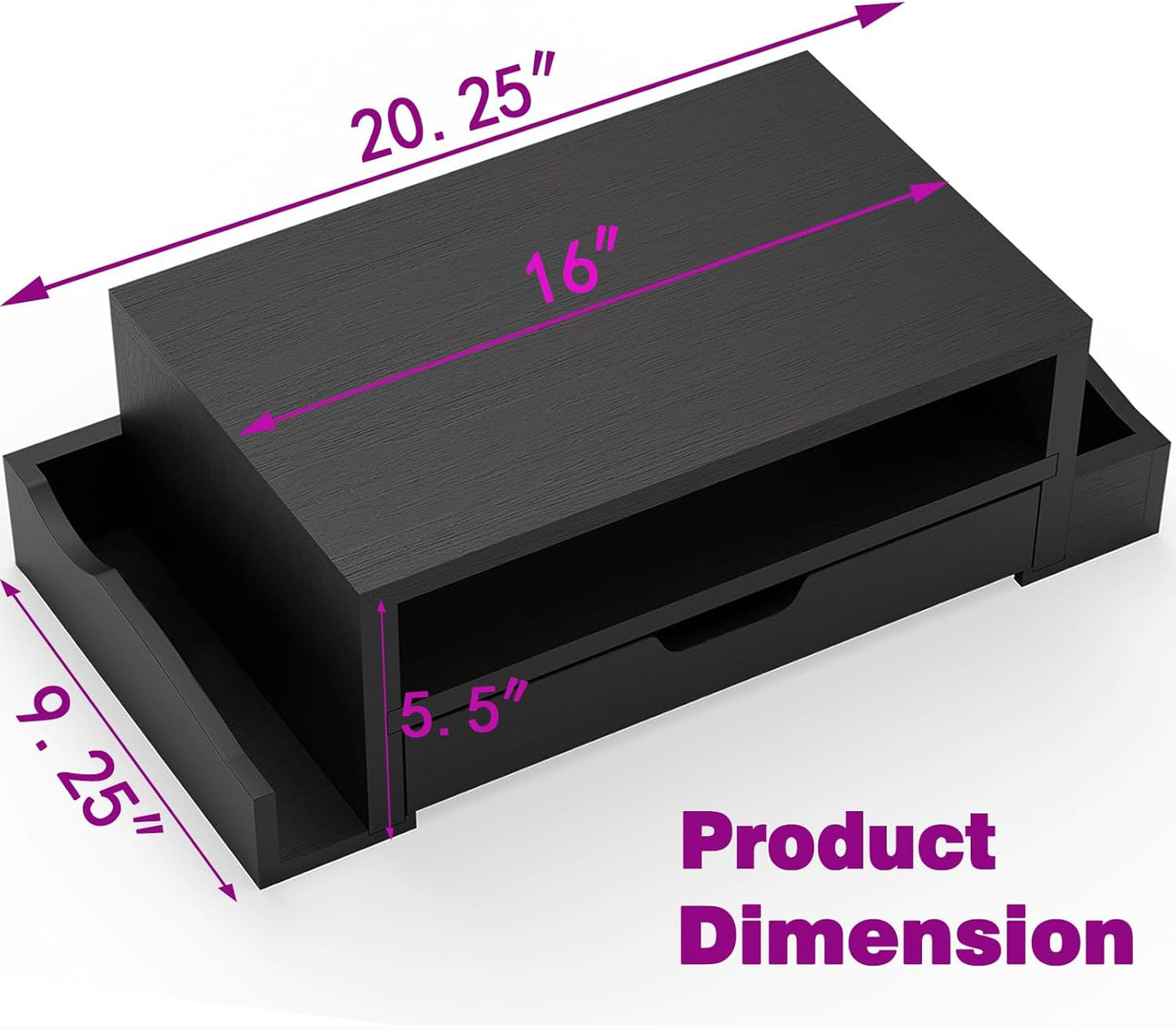Simple Trending Wood Monitor Stand Riser with Drawer and Pen Holder, Desk Organizer for Home Office, Black