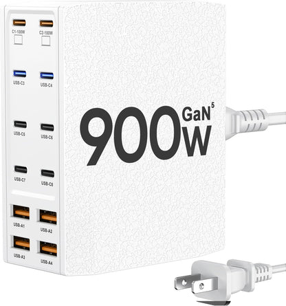 USB Charging Station (900W),12-Port USB C Charger Block with Dual 100W PD USB-C Fast Charging Station Hub for MacBook Pro/Air/All iPad Phone 17/16 15/14/13/Pro Max/Samsung Galaxy Note (Black)