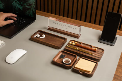 MUUJEE Wooden Desk Tray Organizer - 7.5 x 3.75 for Work Teacher Dad Wood Tray Work Minimalist Rustic