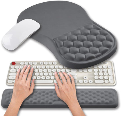 Hokafenle 2 in 1 Ergonomic Mouse Pad Wrist Support & Wrist Rest for Computer Keyboard Set, with Relieve Carpal Tunnel Pain Massage Bulge and Full Memory Gel Design (2In1 Set, Light Green)