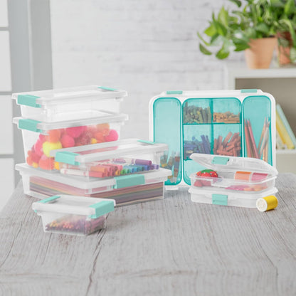 Sterilite 12-Pack Clip Box, Stackable Clear Plastic Bins with Latching Lids, Large - Writing, Arts or Crafts Supplies Storage Containers for Home, Office, Classroom and Workshop Organization