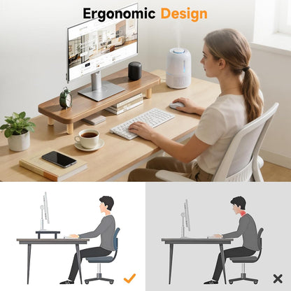 Monitor Stand Riser, 24 Inch Wood Desk Organizer with Monitor Stand & Storage Computer Monitor and Laptop Riser Multifunctional Laptop Stand Desk Organizer for Office Home Screen/Laptop/PC (Light Walnut)