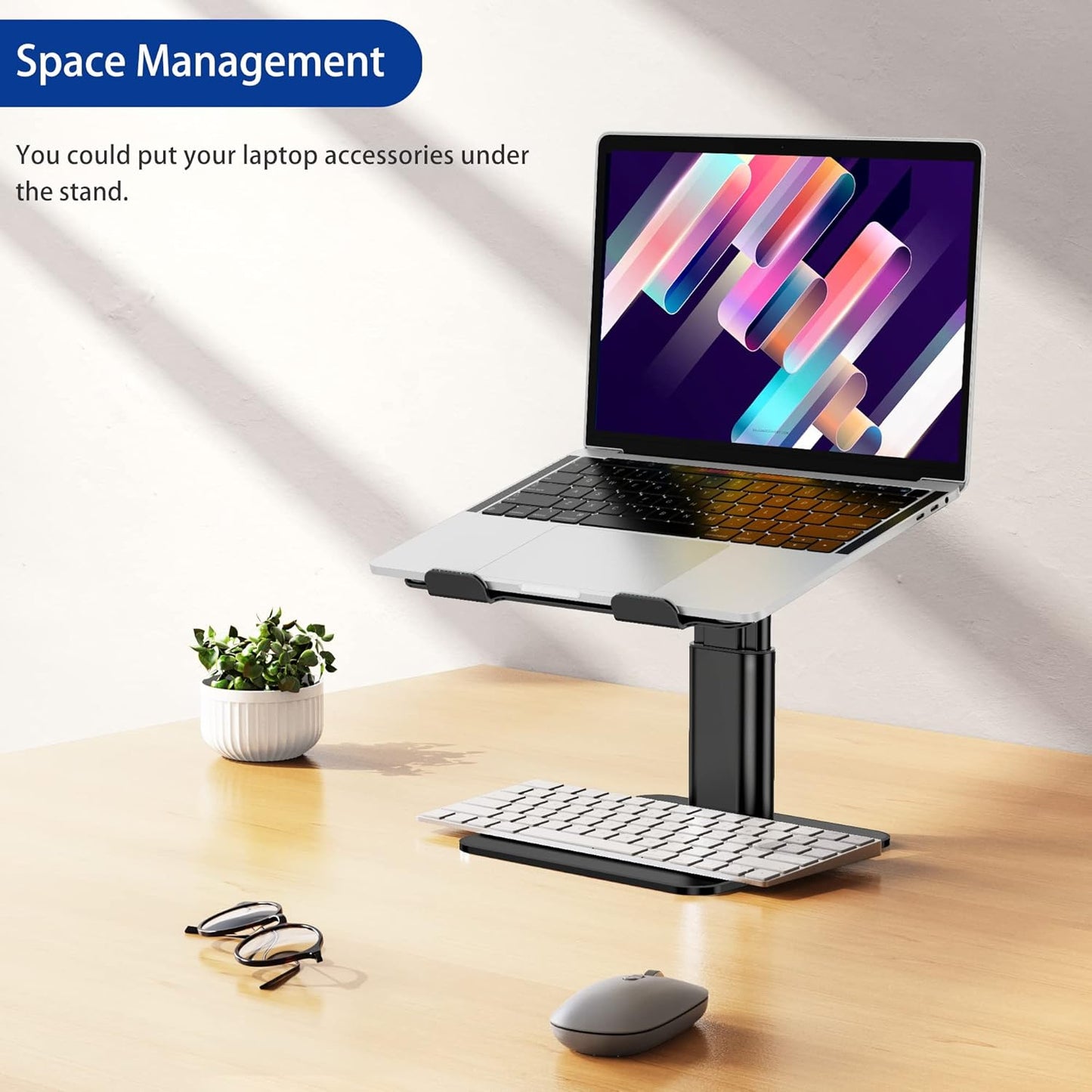 BESIGN LSX6 Computer Holder Stand, Ergonomic Adjustable Notebook Riser for Standing Work, Compatible with Air, Pro, Dell, HP, Lenovo More 10-14" Laptops, Black
