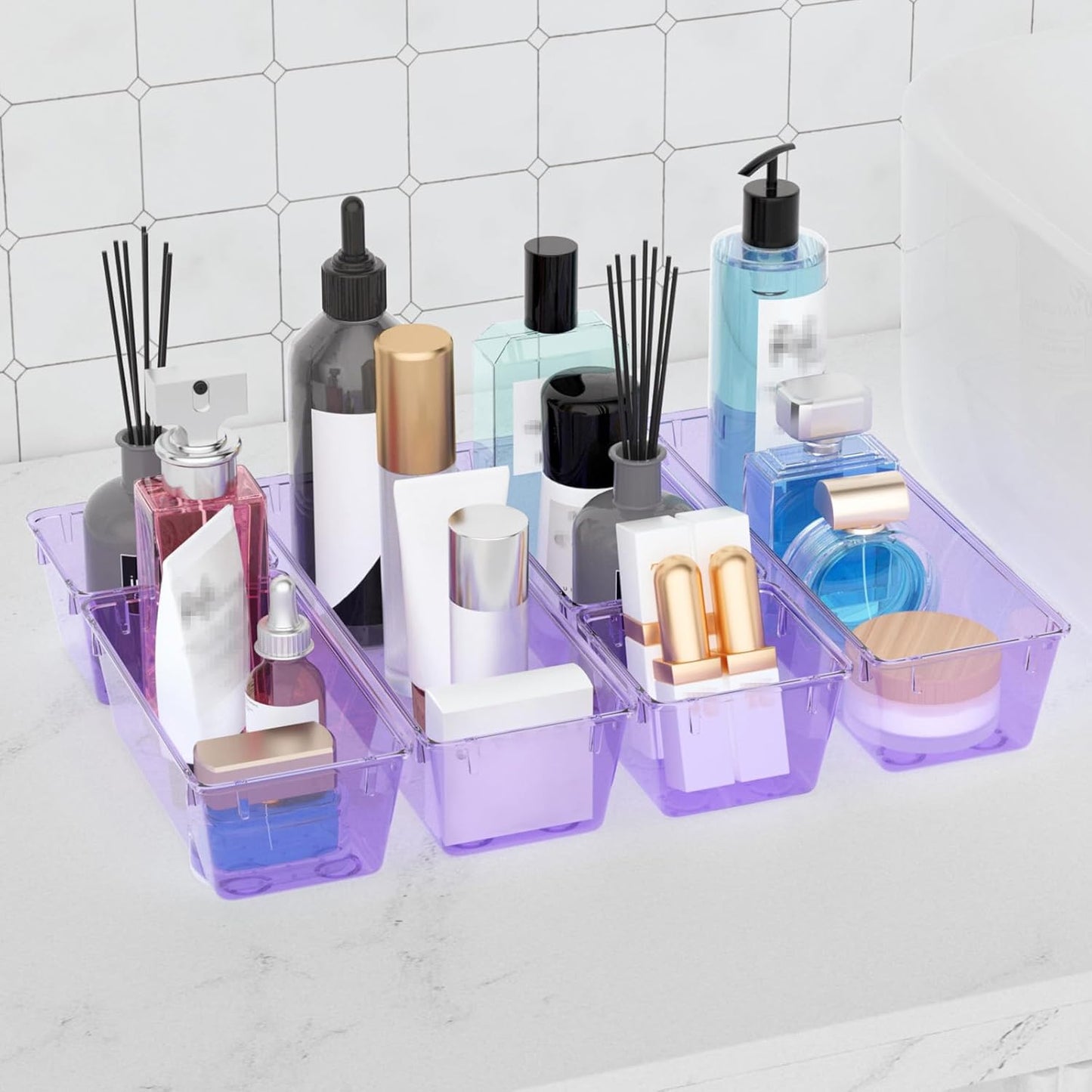 WOWBOX 6 Pack Clear Drawer Organizer Set, Acrylic Drawer Storage Trays, Storage Bins for Makeup, Cosmetics, Jewelries, Utensils, Gadgets, Office