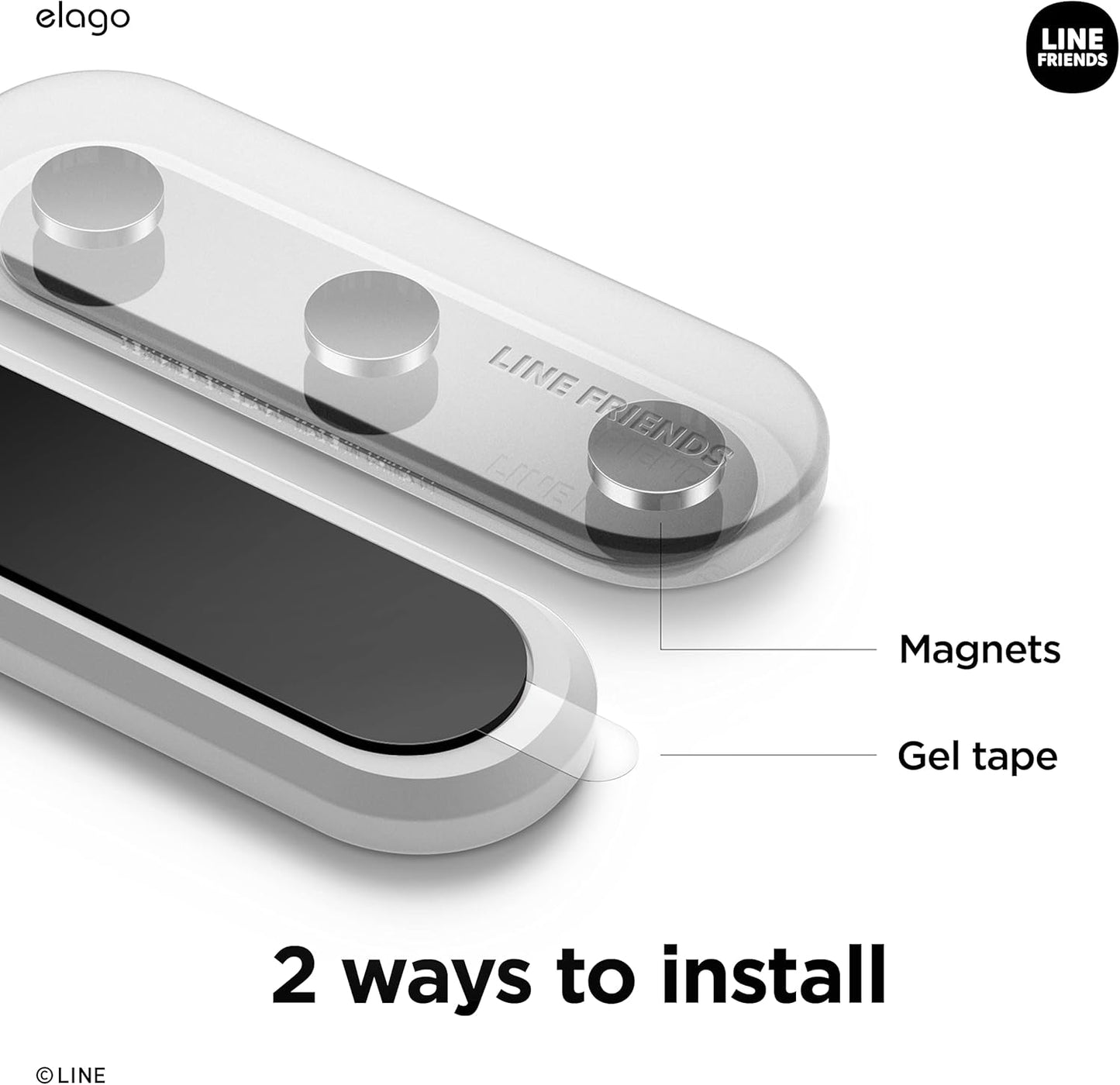 elago | LINE Friends Magnetic Cable Management Buttons, Organize 3 Cables, Powerful Magnets, Reusable Sticker Attaches to Surface, Desk Organization (Brown)