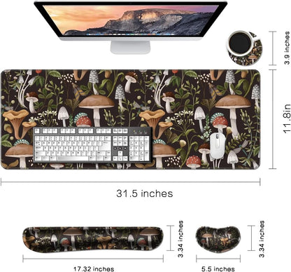 MIBITRI Keyboard Mouse Pad Set, Extended Gaming Mouse Pad+Ergonomics Keyboard Wrist Rest Support, Memory Foam, Easy Typing Pain Relief, 4Pcs XXL Ultra Thick Desk Mat, Enchanted Bookshelf