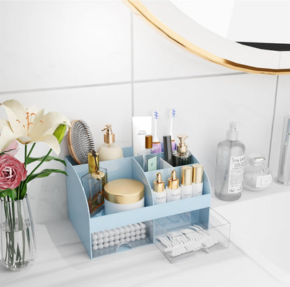 Makeup Organizer with Drawers, Cosmetic Storage for Dresser Vanity and Bathroom Countertop, Beauty Holder for Lipstick Brush, Skincare Organizer for Vanity, Cosmetic Display Case (White)
