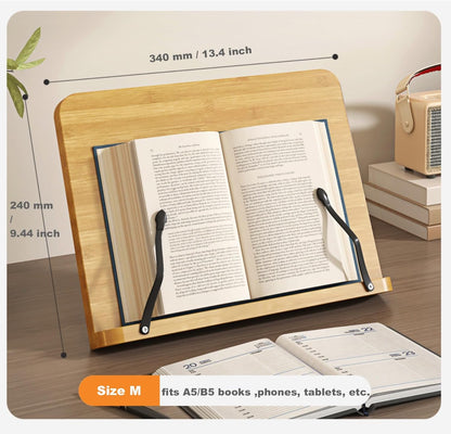 Recipe Book Holder,Cookbook Stand Wood Cookbook Holder for Kitchen, Adjustable Angle and Page Paper Clips,Magazine Holder for Desk, Laptop Stand, Tabletop Easel (Wood, S(11'' x 7.9''))