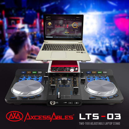 AXA AXCESSABLES DJ Laptop Stand with Travel Bag | Portable Foldable Aluminum Laptop Stand for Laptops up to 15 inches and 20lbs | No Assembly Required, Includes Carrying Bag