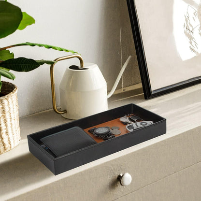 JACKCUBE Design Leather Valet Tray, Catchall Storage Women Vanity Nightstand Tray for Keys, Phones, Jewelry, Makeup, Perfume, Watches (Ivory) - MK1092B