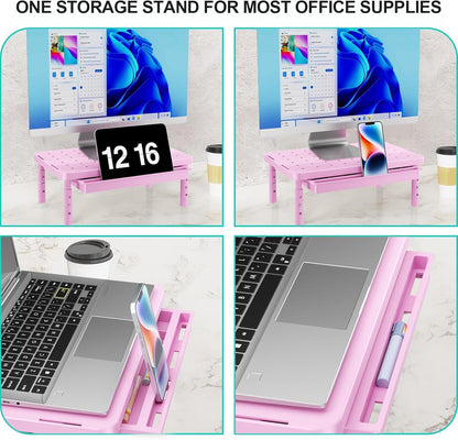 WALI Computer Monitor Stand with Storage, Desk Monitor Riser 3 Height Adjustable, Laptop Riser with Airflow Vents, Desk Organizer for Computer, Laptop, Printer (PTT002-B), 1 Pack, Black