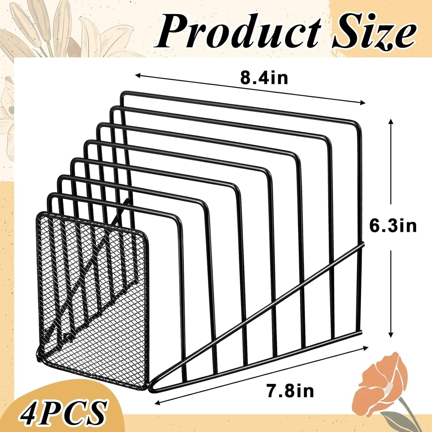 2 Pcs 7 Section Wire File Organizer for Desk, Metal Mesh Incline File Holder, Letter & Magazine Folder Rack, Desktop Paper Sorter for Home Office School (Golden)