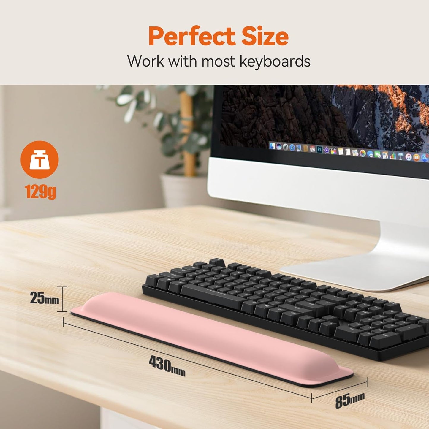 TECKNET Wrist Rest for Computer Keyboard, Thicken Memory Foam Wrist Support Pad for Keyboard, Ergonomic Palm Rest for Pain Relief, Anti-Slip Rubber Base, 17x3.3 in, 1 inch (25mm), Black