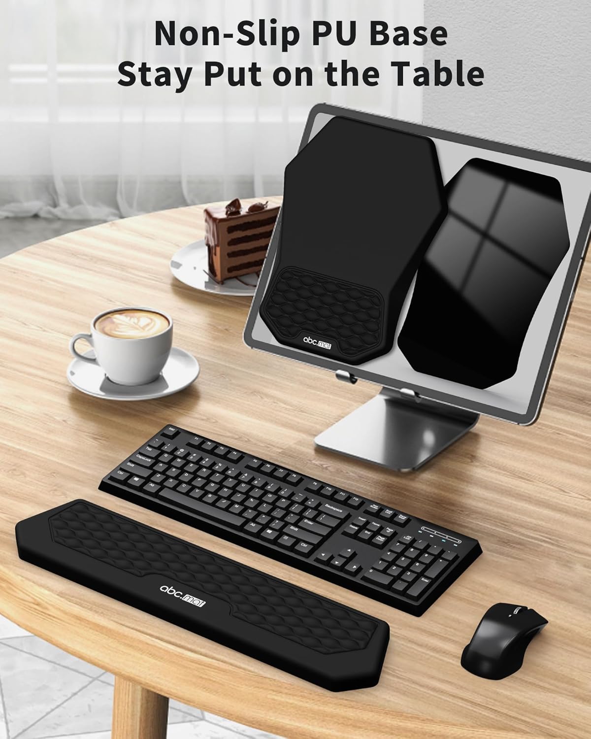 Ergonomic Mouse Pad and Keyboard Wrist Rest Support Set, Massage Design Mousepad for Carpal Tunnel Pain Relief, Memory Foam, Non-Slip PU Base for Computer Desk, Baby Blue