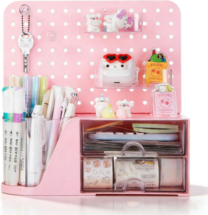 Comix 360° Rotating Pen Holder for Desk, Cute Pencil Holder Pen Organizer, Beige Acrylic Pencil Cup Caddy with 5 Slots for Home School Office Supplies