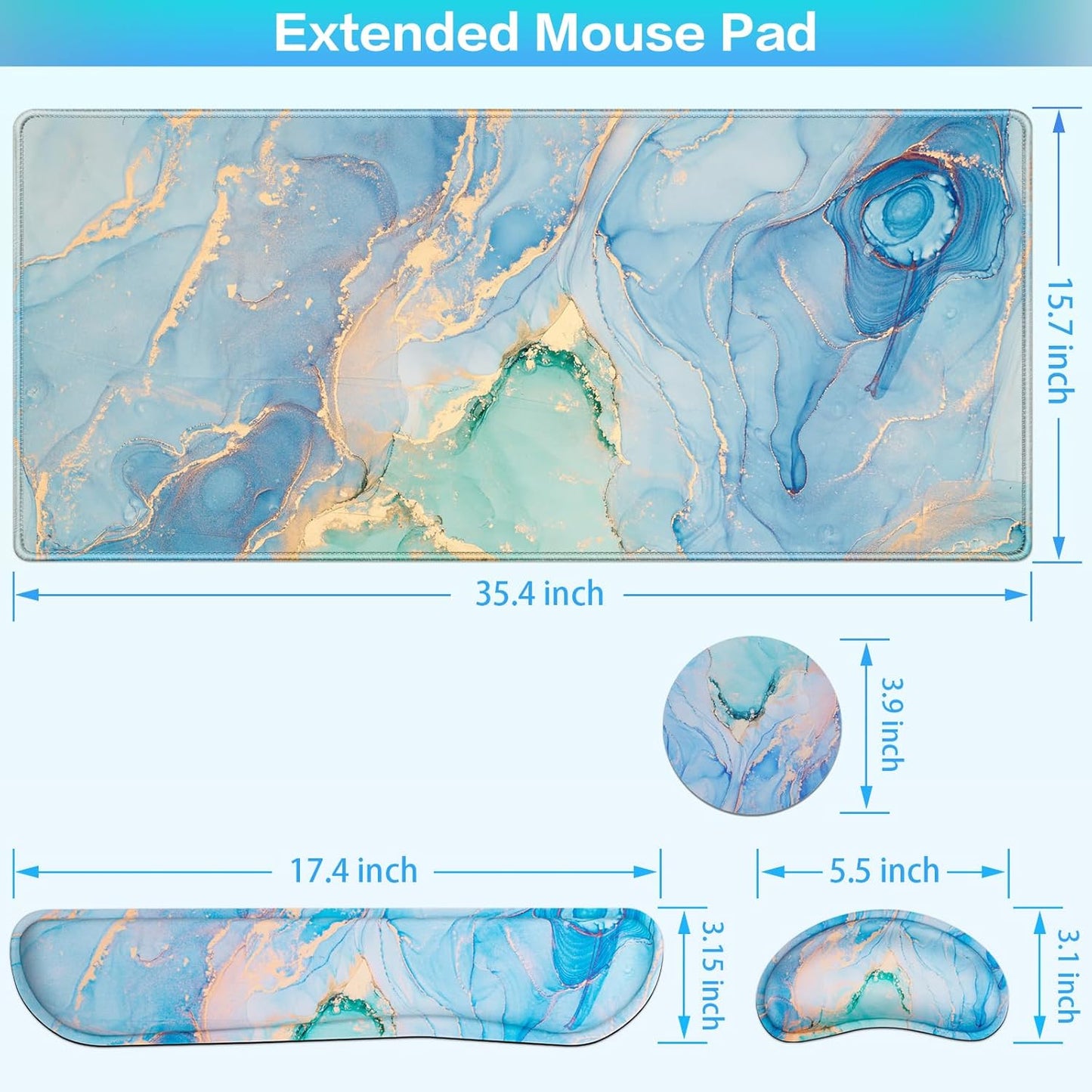 Desk Mat, Large Gaming Mouse Pad with Wrist Rest, 4in1 XXL Mousepad+Keyboard Wrist Rest+Mouse Pad Wrist Support+Cup Coaster Set Ergonomic Floral Computer Desk Arm Wrist for Decor Home Office Women
