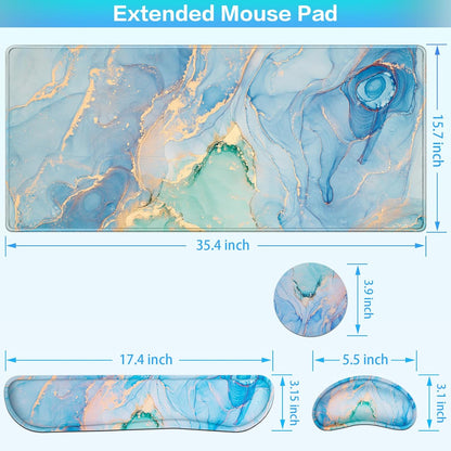 Desk Mat, Large Gaming Mouse Pad with Wrist Rest, 4in1 XXL Mousepad+Keyboard Wrist Rest+Mouse Pad Wrist Support+Cup Coaster Set Ergonomic Floral Computer Desk Arm Wrist for Decor Home Office Women