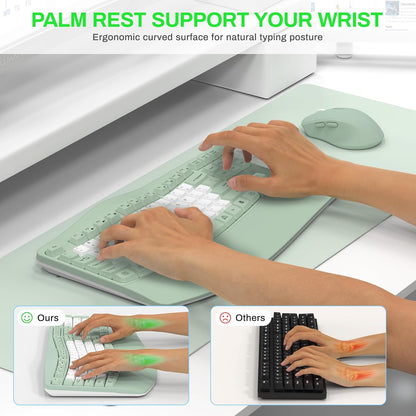 Wireless Keyboard and Mouse Combo,2.4G Full Size Wave Keys Ergonomic Keyboard with Wrist Rest for Natural Typing, 3 DPI Adjustable Ergonomic Silent Mouse for Computer/Laptop/Windows/Mac (Gray)